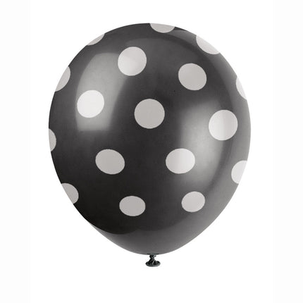 Palloncini neri a pois bianchi 30 cm 6 pezzi