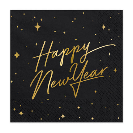 Tovaglioli Happy New Year Nero 33cm 20pz