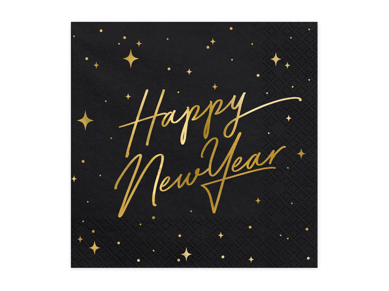 Tovaglioli Happy New Year Nero 33cm 20pz