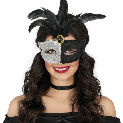 Maschera Veneziana per Occhi Nero Argento