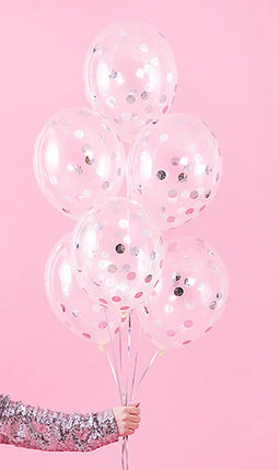 Palloncini a coriandoli Silver Deluxe 30cm 6 pezzi