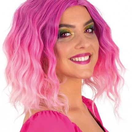 Parrucca Alicia mezza lunga con onde rosa e bianche
