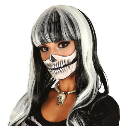 Parrucca di Halloween con frangetta bianca e nera