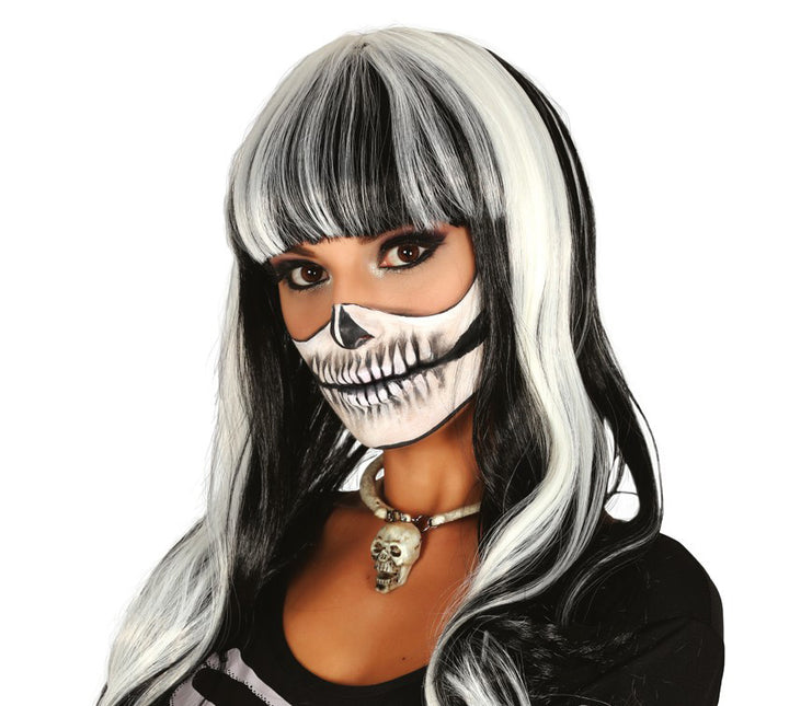 Parrucca di Halloween con frangetta bianca e nera