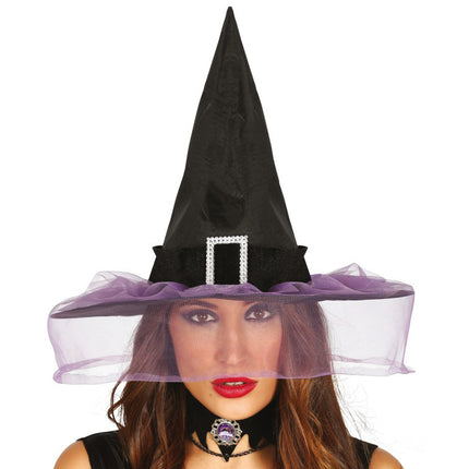 Cappello da strega di Halloween con velo viola