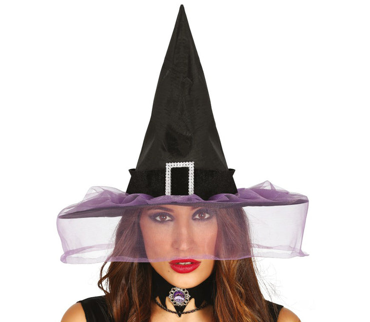 Cappello da strega di Halloween con velo viola