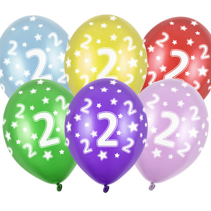 Palloncini 2 anni colorati metallizzati 30 cm 6 pezzi