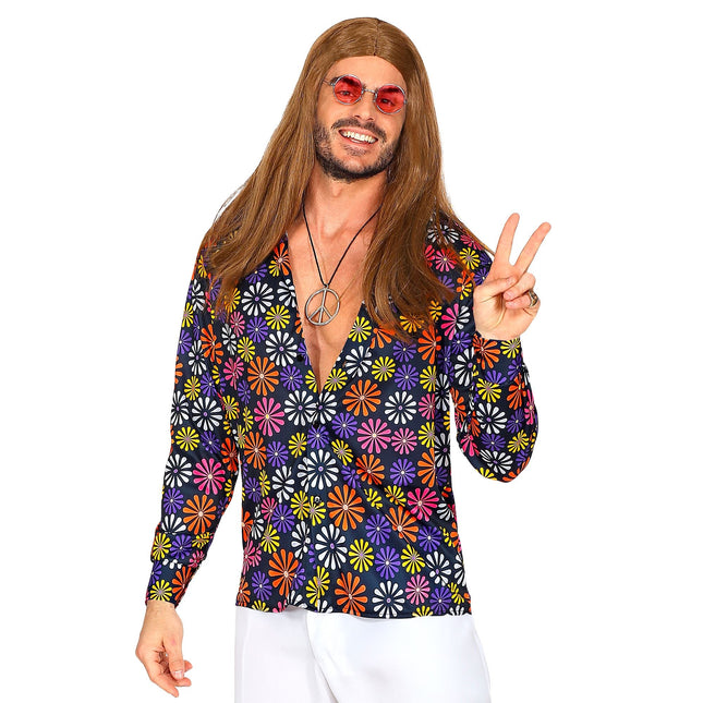 Camicetta Disco 70S Viola Uomo Fiori