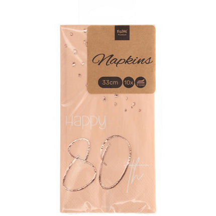 Tovaglioli 80 Anni Oro Rosa 33cm 10pz