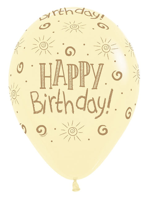 Palloncini Happy Birthday Sun Pastel Matte Mix 30cm 25pz