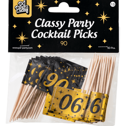 Bastoncini da cocktail 90 anni 6,5 cm 50 pezzi