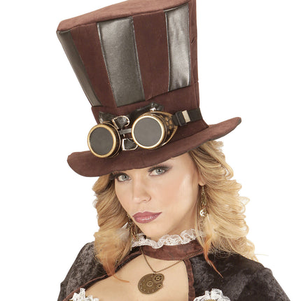 Cappello Steampunk alto con occhiali