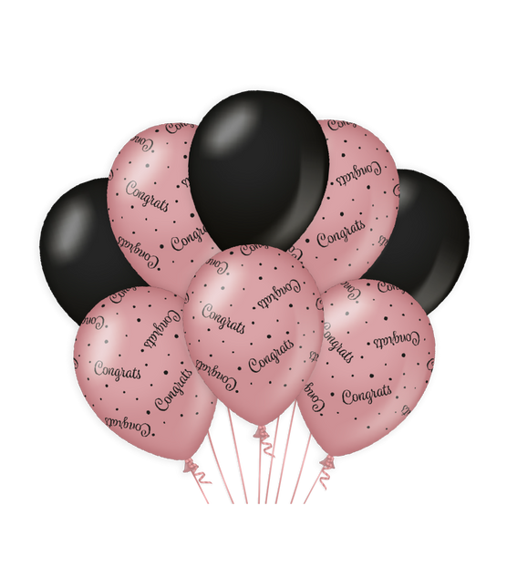 Palloncini Congratulazioni Rosa Nero 30cm 8pz