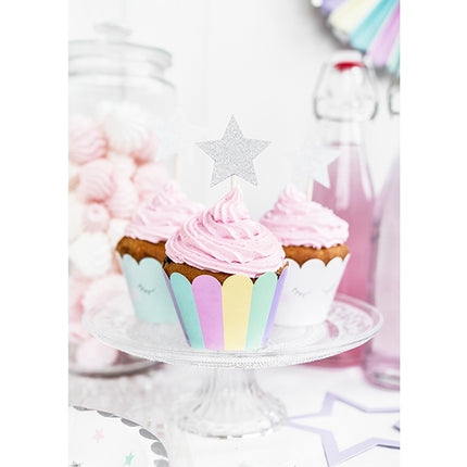 Cupcake Toppers Star Silver 6 pezzi
