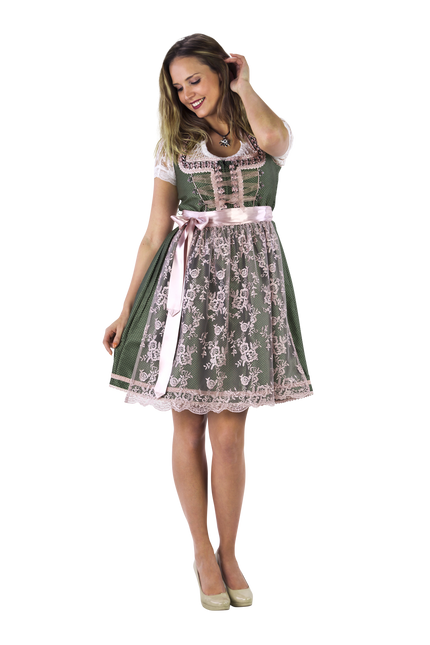 Bianco Verde Abito Dirndl Oktoberfest Donna 2 Pezzi