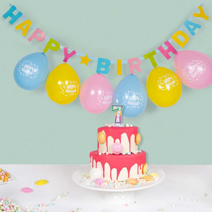 Ghirlanda di lettere di buon compleanno colorate 1,5 m