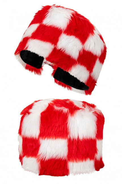 Cappello di pelliccia Rosso Bianco Bloccato