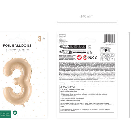 Palloncino Figura 3 Anni Beige Vuoto 72cm