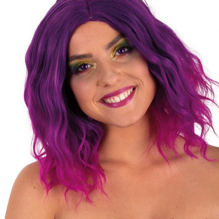 Parrucca Alicia mezza lunga con onde viola e rosa