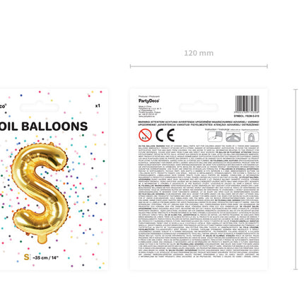 Palloncino in foil Lettera S Oro Vuoto 35cm