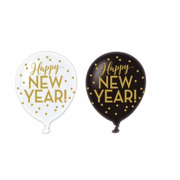 Palloncini Happy New Year Oro 28cm 6 pezzi