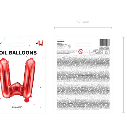 Palloncino in foil Lettera W Rosso Vuoto 35cm