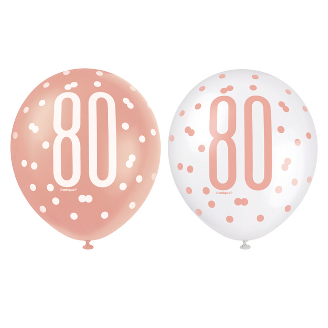 Palloncini 80 anni oro rosa 30 cm 6 pezzi