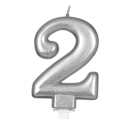 Candela d'argento 2 anni metallizzata 8 cm
