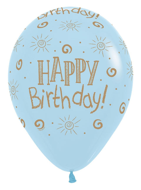 Palloncini Happy Birthday Sun Pastel Matte Mix 30cm 25pz