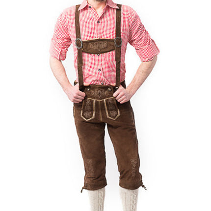 Lederhose in pelle lunghi marrone scuro e bretelle