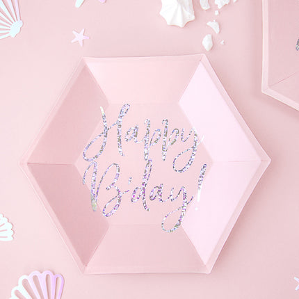 Piatti Buon Compleanno Rosa Chiaro 20cm 6pz