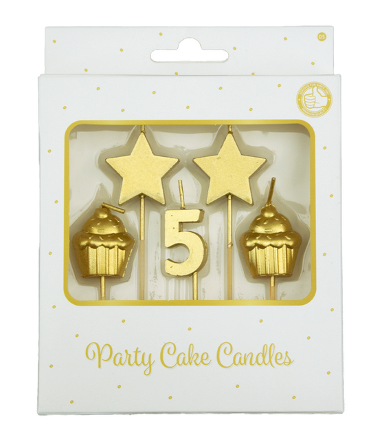 Candele 5 anni Cupcake Oro 17,5 cm