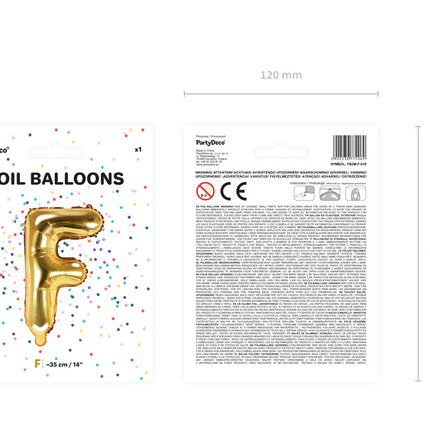 Palloncino in foil Lettera F Oro Vuoto 35cm