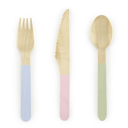 Posate di legno colorate pastello 16cm 18 pezzi