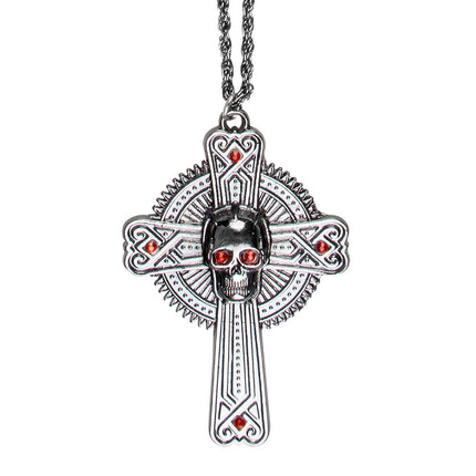 Collana Halloween Croce Pietre Rosse 28cm