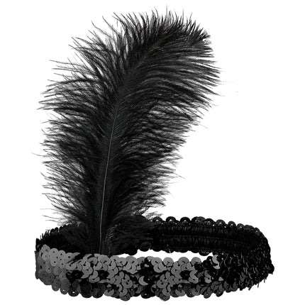 Fascia nera con paillettes e piume