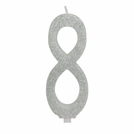 Candela Argento 8 Anni Glitter 12,5 cm