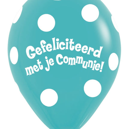 Palloncini comunione a pois blu caraibico 30cm 50pz