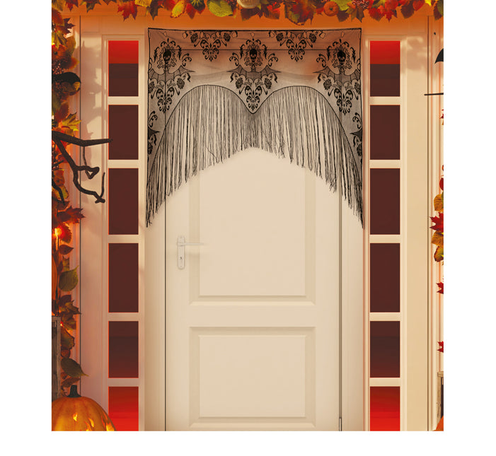 Tenda da porta nera di Halloween con pizzo e corde