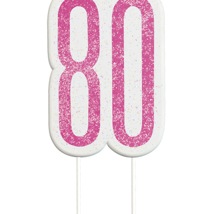 Candela 80 Anni Rosa Glitterata 8,5 cm