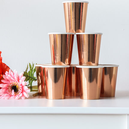 Tazze oro rosa in cartoncino metallizzato 250ml 8pz
