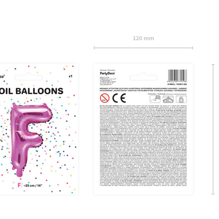 Palloncino in foil Lettera F Rosa Vuoto 35cm