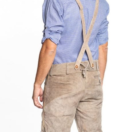 Lederhose corti in pelle marrone chiaro e cintura