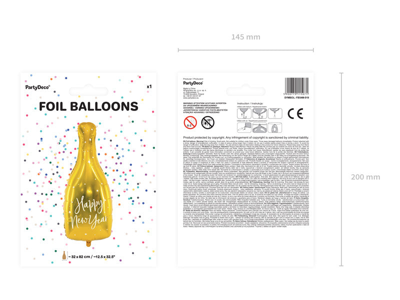 Bottiglia di palloncini ad elio Happy New Year vuota 82cm