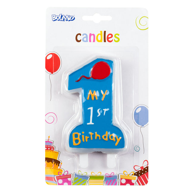 Candela blu 1 anno Il mio primo compleanno 8 cm