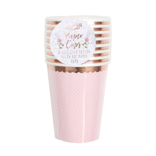 Tazze oro rosa a pois 260ml 8pz