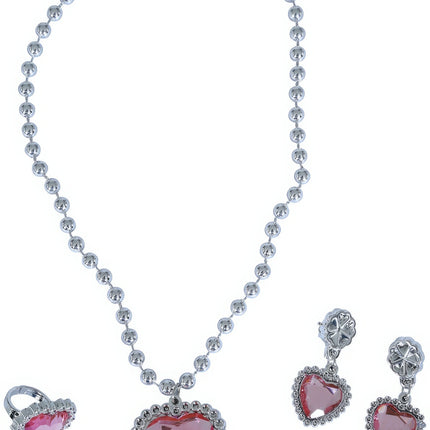 Set di gioielli in argento con cuore rosa
