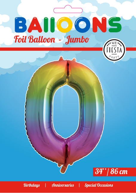 Palloncino Foil Figura 0 Rainbow XL 86cm vuoto