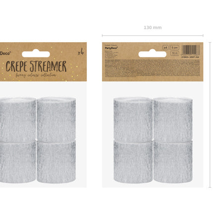 Rotolo di ghirlande d'argento in crêpe 5cm 10m 4pz