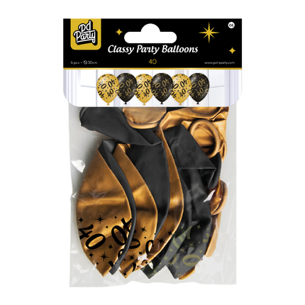 Palloncini 40 anni oro nero 30cm 6pz